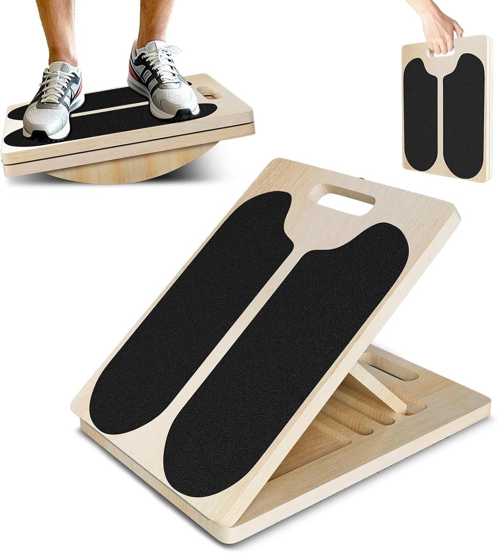 MPortable Wooden Slant & Balance Board for Calf Stretch, Squats, Pilates & Therapy. Multi-angle adjustable, anti-slip, ergonomic design. 350LBS capacity for legs, knees & core training.