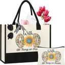 Christian Gifts for Women, Canvas Tote Bag with Makeup Bag