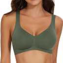 WOWENY Seamless Wireless Bra for Women Support Push Up Bra Soft Bralettes No Underwire V Neck Adjustable Padded Everyday Bra (Large, Light Green-2077)