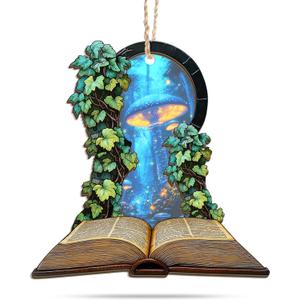 GEEMBI Book Lovers Gifts for Women - 2D Flat (Not 3D) Suncatcher Mushroom Christmas Ornaments 2025 - Bookish Gift for Readers Librarian, Christmas Ornament Gifts for Teacher, Fantasy Xmas Decorations (Emerald - Enchanted Tales)