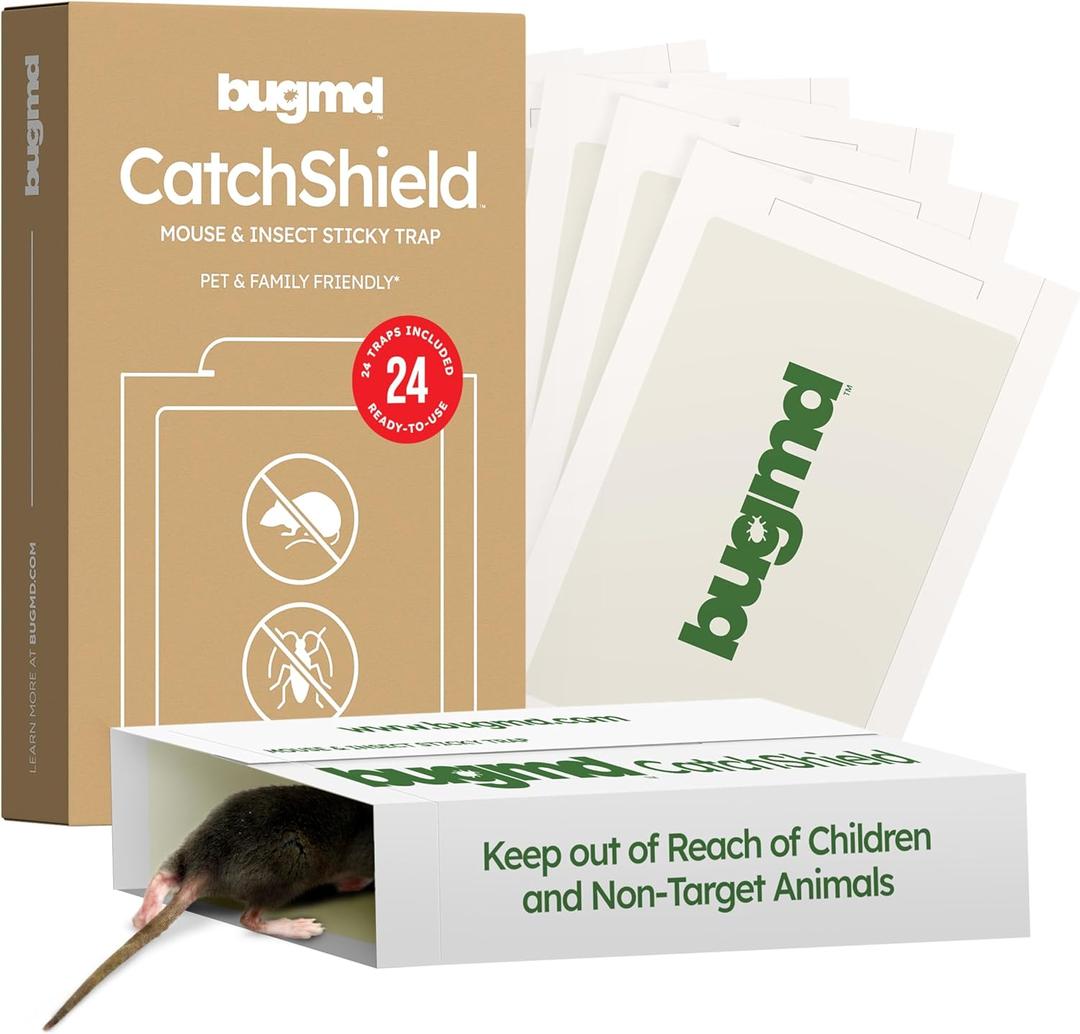 BugMD CatchShield Glue & Sticky Traps for Mice, Rats & Insects  Non-Toxic Pest Control, 24-Pack, Pet & Family Friendly, Extra-Strength, Ready-to-Use Adhesive Traps