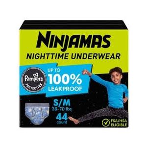 Ninjamas Boys Bedwetting Nighttime Underwear, S/M (38-70 lbs), 44 Count
