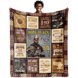 African American 50th Birthday Gifts for Men, 50 Year Old Birthday Gifts for Men Throw Blanket 60"x50", 50th Birthdays Decorations for Man, Unique 50 Year Old Gift Ideas