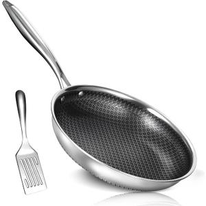 USELUCK 10 Inch Nonstick Frying Pan, Stainless Steel Skillet with Honeycomb Surface, Induction Compatible, Oven & Dishwasher Safe, PFAS-Free Cookware