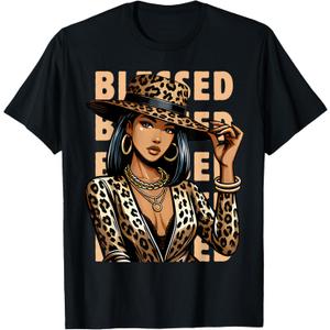 Blessed Black Cowgirl Leopard Western Swag African Christian T-Shirt (Small)