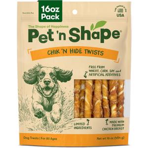 Pet 'n Shape Chik 'n Hide Twists Chicken Wrapped Rawhide Natural Dog Treats, Small, 16 oz (EXP 12/17/27)