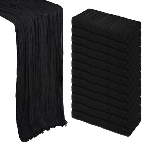 12 Pack Black Cheesecloth Table Runner 10Ft Gauze Cheese Cloth Table Runner 35x120 Inch Boho Sheer Rustic Fabric for Party Decor Baby Shower Wedding Centerpiece Home Table Decorations