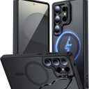 for Samsung Galaxy S25 Ultra Case, Compatible with MagSafe, Built-in Camera Ring Stand, Translucent Matte Military-Grade Drop Protection Magnetic Case, Black