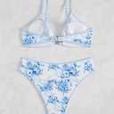 Fanuerg Women's Triangle Bikini Sets O Ring Linked Two Piece Swimsuits Floral Printed Cheeky Bathing Suit (Blue, M)