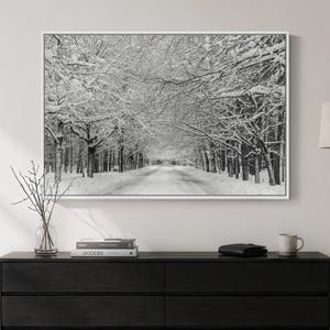 Framed Black and White Landscape Wall Art, Modern Photography Forest Road Canvas Art Prints, Contemporary Nature Tree Pictures Wall Decor for Living Room Bedroom Dining Room Hallway Office 24x36 In