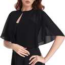 Soft Chiffon Shawl Wraps Shrug for Evening Dress Wedding Vintage Style Cape for Women (Black)