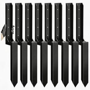 8PCS Fence Post Repair Kit, Heavy Duty Fence Post Anchor Quick Fix for Broken/Leaning Wooden Fence, Easy to Install, Black