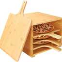 RICOJYCX Multilayer Bamboo Pizza Peel Rack, Contain 4 x 12 Inch Non-Stick Bamboo Pizza Boards, Pizza Paddle Stand for Easy Storage and Baking Multiple Pizzas and Bread