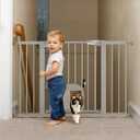 Babelio 29-48" Extra Wide Baby Gate with Adjustable Cat Door,Easy Install Pressure/Hardware Mounted,Auto Close Pet door for Stairs,House,Doorways,Effortless Walk Thru,Gray