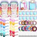Geiserailie 72 Pcs/12 Set Kpop Party Favors Friendship Gifts Bead Bracelets Disco Ball Keychains Heart Sunglasses Scrunchies Bags for Party Supplies Birthday Decorations (Multicolor)