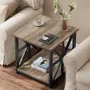 GreenForest 19.7 inch End Table with 2-Tier Storage Shelf for Living Room | Modern Side Table for Bedroom Office,Sturdy X-shaped Metal Frame Nightstand,Scratch-resistant,Waterproof Top,Grey Wash
