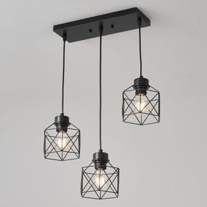 3-Light Hanging Pendant Light Fixture, Black Pendant Lights Kitchen Island, Farmhouse Pendant Lighting with Bedroom Dining Room, E26 Base, Bulbs Not Included