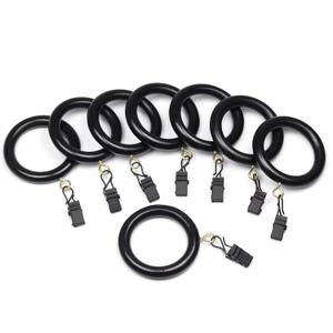 24 Pieces Curtain Rings with Clips Wooden for 1-1.5 inch Rod, Window Shower Curtain Hooks, Dark Wood Curtain Rod Rings with Clips, Wood Curtain Rings with Eyelet, Drapery Rings. (24)