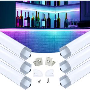 Muzata 6Pack 3.3FT/1M Plus-Size Spotless V Shape LED Channel Silver Aluminum LED Diffuser Channel with Milky White Cover V101 WW 1M