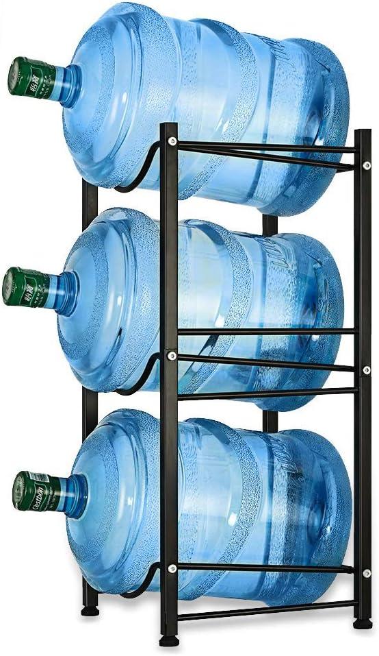 Water Cooler Jug Rack 5 Gallon Water Bottle Holder Storage Shelf 3 Tier Heavy Duty Stackable Water Cabinet Dispenser Organizer for Home Office, Black