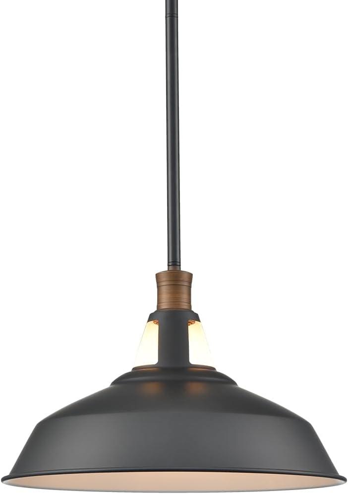 CLAXY Rod Pendant Light Black Barn Farmhouse Pendant Lighting Dimmable Kitchen Hanging Pendant Light Fixture-15.3"