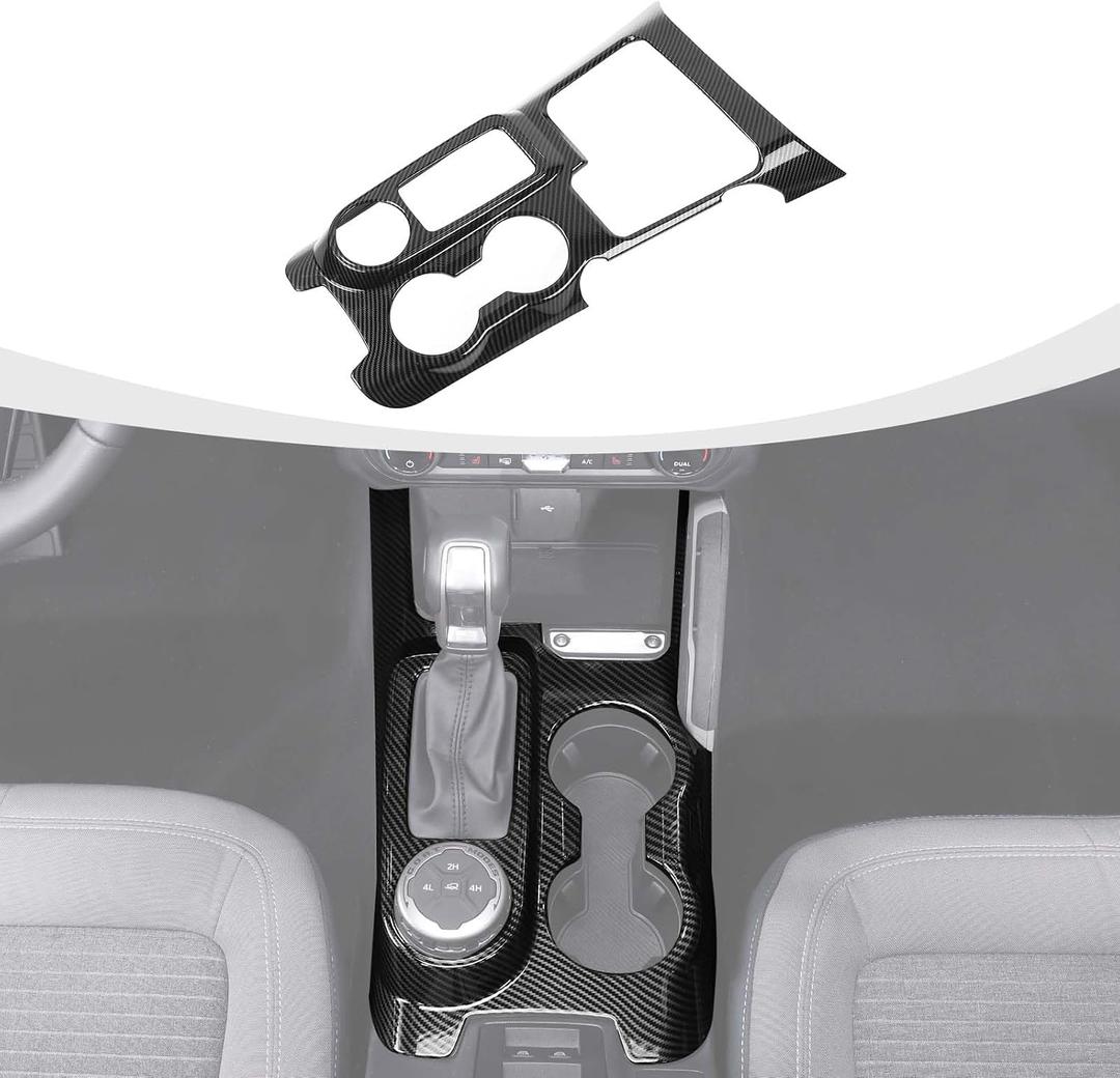 RAZPOY Gear Shift Panel Cover Center Console Cup Holder Trim Compatible with Ford Bronco 2021-2024 Interior Accessories, Carbon Fiber (Not for Bronco Sport, Not for 2025 Bronco)