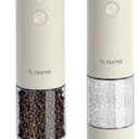 Electric Salt and Pepper Grinder Set, USB Rechargeable, Automatic Salt and Pepper Mill Grinder with Adjustable Coarseness, Electric Salt Shakers, LED Light, Refillable (2 Packs, Buttercream)
