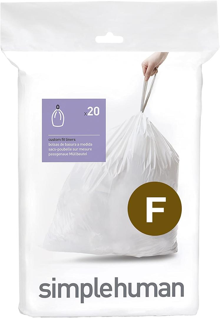 simplehuman Code F Custom Fit Drawstring Trash Bags in Dispenser Packs, 20 Count, 25-30 Liter / 6.6-8 Gallon, White (20 Count (Pack of 1))