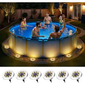 SOLPEX 6 Pack Solar Pool Lights for Above Ground Pools, Waterproof LED Above Ground Pool Lights, Outdoor Pool Decoration Accessories(Warm White)