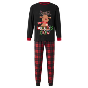 Qiylii Christmas Family Matching Pajamas Set Parent-Child Elk Print Long Sleeve Shirt and Plaid Pants Set Loungewear Soft Sleepwear for Holiday Pjs Sets with Dog, Men`s Large