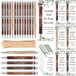Yeaqee 36 Sets Employee Appreciation Gift Bulk Thank You Inspirational Wood Bamboo Pen with Cards Graduation Appreciation Gift fo Teacher Student Nurse Coworker Staff(6 Colors,You Are A Key Sign)