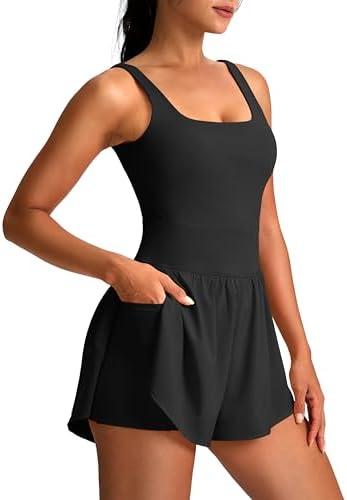 Soothfeel Womens Workout Romper Running Onesie One Piece Jumpsuit Shorts Tennis Gym Active Athletic Rompers for Women Summer, XS