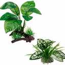 Moonorange Reptile Artificial Plants, Terrarium Plants Decorations Supplies, Aquarium Fish Tank Plant, Amphibian Habitat Hideout Tank Accessories (M Set-2pcs/G)