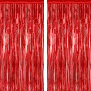2 Pack Red Tinsel Backdrop, 3.28 FT x 7.05 FT Fringe Curtains, Red Foil Tinsel Party Streamer Backdrop Curtains for Valentines Day, Wedding Photo Backdrop Party Decorations for Wedding Anniversaries