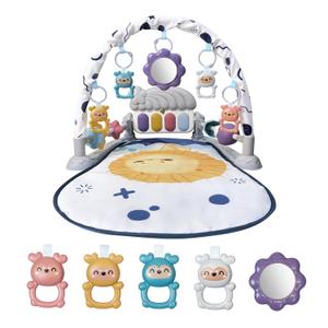 Baby Play Gym Mat, Baby Gym Activity Center, Kick and Play Piano with Music and Light, Tummy Time Toys for Newborn Babies Infants Boys Girls 0-3-6-9-12 Months (Grey)