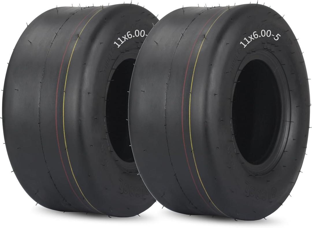 GICOOL (2 Pack) 11x6.00-5 Tubeless Zero Turn Mower Tires, Riding Lawnmower Smooth Tread, 4 Ply