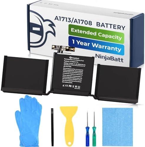 NinjaBatt A1713 A1708 Replacement Battery for MacBook Pro 13-inch A1708 (Late 2016,Mid 2017 Years) - [58.19Wh/11.41V ]