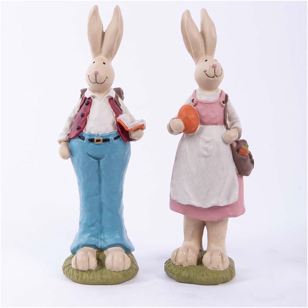 Easter Bunnies Hand Painted with Easter Rabbits Home Decoration 6.1 Inch