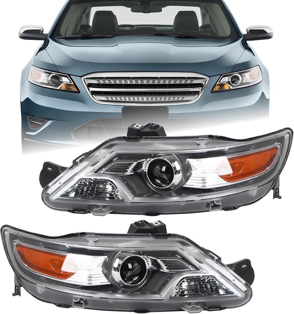 Duolctarms W/o Bulb Halogen Type Chrome Pair Projector Headlights Headlamps Assembly Compatible for 2010 2011 2012 Ford Taurus BG1Z13008B BG1Z13008A