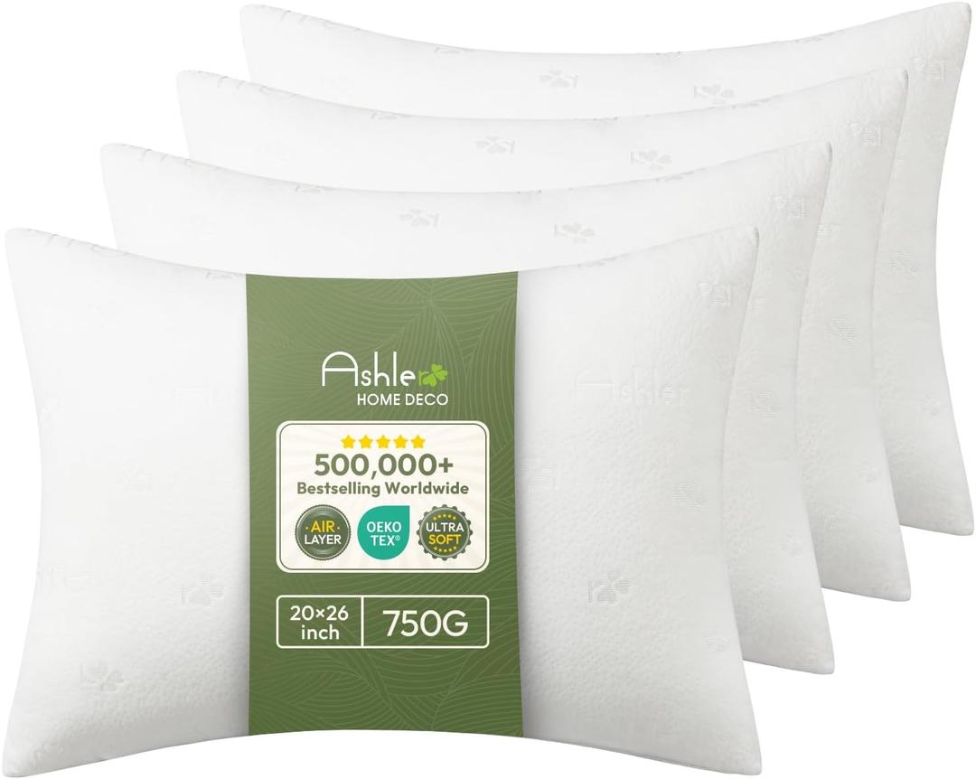 Ashler Throw Pillow Inserts- 20x26 Pillow Inserts with Air Layer, Premium Bed and Couch Pillows - Indoor Decorative Throw Pillow, Lumbar Cushion Sham Stuffer, Pack of 4, White