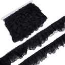 10 Yards 2.56 Inch 3 Layer Pleated Chiffon Flower Lace Trim, Gathered Ruffle Trims Organza Edge Ribbon, Ruffles Edging Trimming for Sewing DIY Crafts Wedding Dress Decor