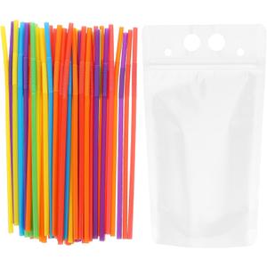 50sets Resealable Portable Drink Pouches Straw Holes Semi Freezable Beverage Bags for Adults and Boys and Girls for Cold and Hot Drinks for Outdoor Activities (As Shown 2)