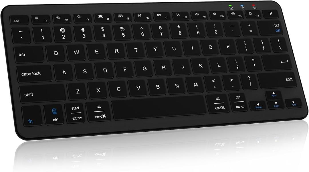 Bluetooth Keyboard, Ultra-Slim Wireless Keyboard for iPad, Rechargeable Ergonomic Computer Keyboard for iOS, Android, Windows PC Tablets Phone, Black