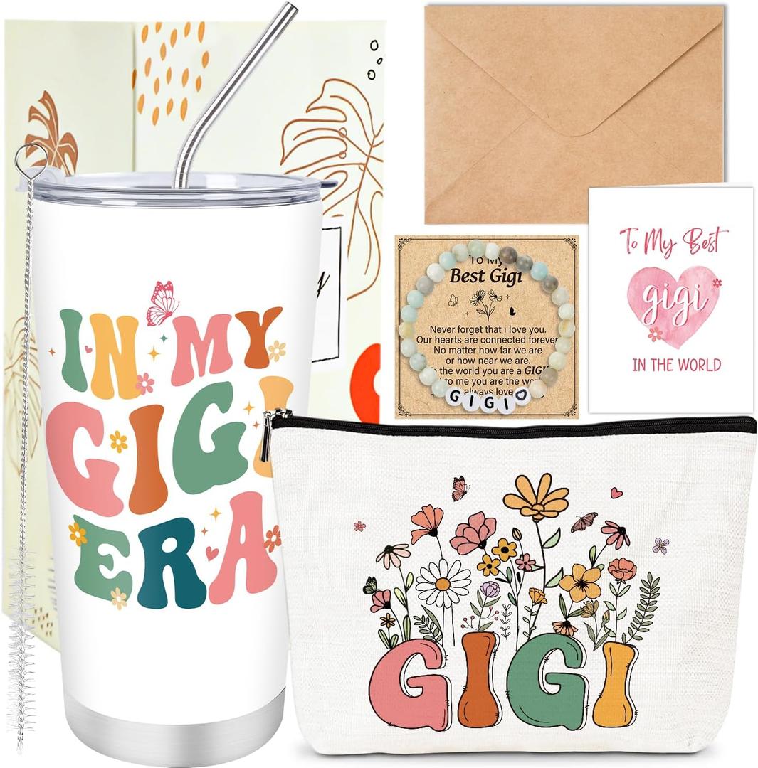 Gigi Gifts for Grandma Nana - Gigi Gifts for Women, 20 oz Tumbler Makeup Bag Bracelet Card Gift Set, Unique Best Mother's Day Christmas Birthday Gift Ideas for Grandma