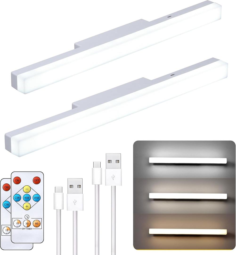 5w Rechargeable Battery LED Picture Light 2Pack, 4000mah 3CCT Magnetic led Lights for Pictures with Remote Dimmable and Timer,3 Lighting Modes Magnetic Light for Reading or Working