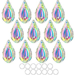 HDCRYSTALGIFTS 12pcs Suncatcher Crystal 50mm AB Loquat Shape Chandelier Parts Drops Prisms Hanging Crystal Sun Catchers,Colorful Glass Ornaments for Christmas Tree