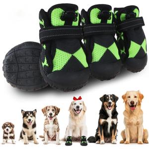 Dog Shoes for Large Small Medium Dogs,Waterproof Dog Boots & Paw Protectors with Breathable Mesh for Summer Hot Pavement,Anti-Slip Dog Booties for Hiking Hardwood Floors Winter Snow (Green-3)