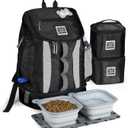 Mobile Dog Gear, Dog Travel Bag, Drop Bottom Week Away Backpack for Medium and Large Dogs, Includes 2 Lined Food Carriers and 2 Collapsible Dog Bowls, Black