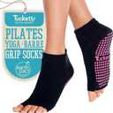 Tucketts Anklet Toeless Pilates Socks with Grips for Women, Non-Slip Ankle Toeless Yoga Socks with Grips for Barre, Size Large-X-Large, Classic Black