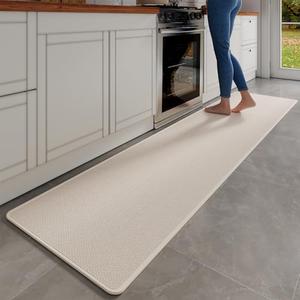 YDKGL Kitchen Mats for Floor, Super Absorbent Kitchen Rugs Non Slip Washable, Soft Imitation Linen Braided Kitchen Runner Rug, Standing Mat Kitchens Sink Mat, Easy to Clean, Beige 17x95
